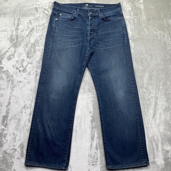 7 For All Mankind Standard Jeans Button Fly Dark Wash Denim Mens Sz 31‎ Fits 32" - Picture 1 of 9